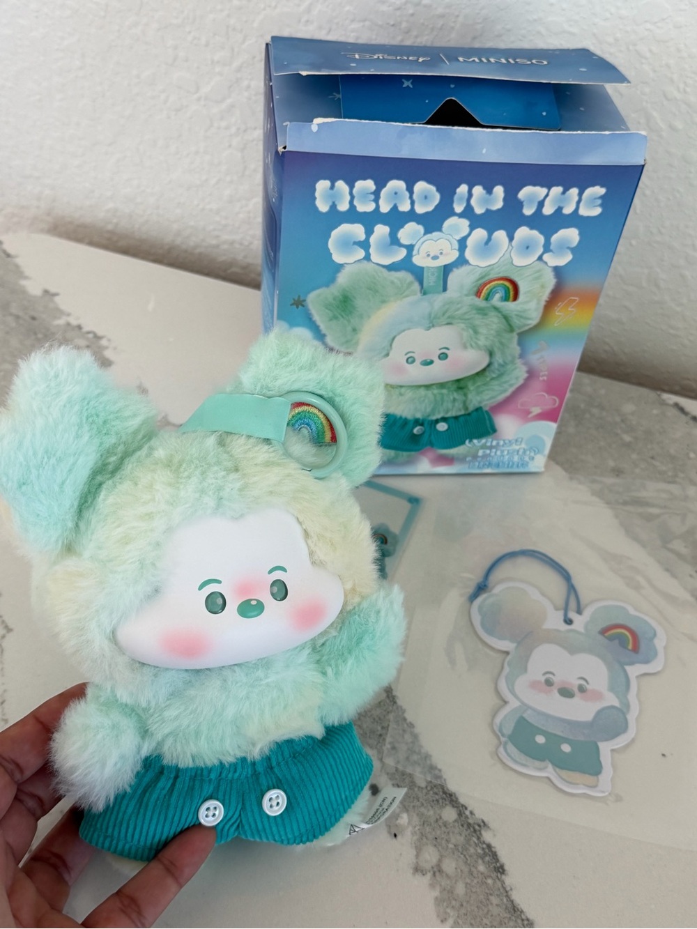 Miniso Head in the Clouds Mickey Mouse Leisure Rainbow Mint Green Plush Pendant